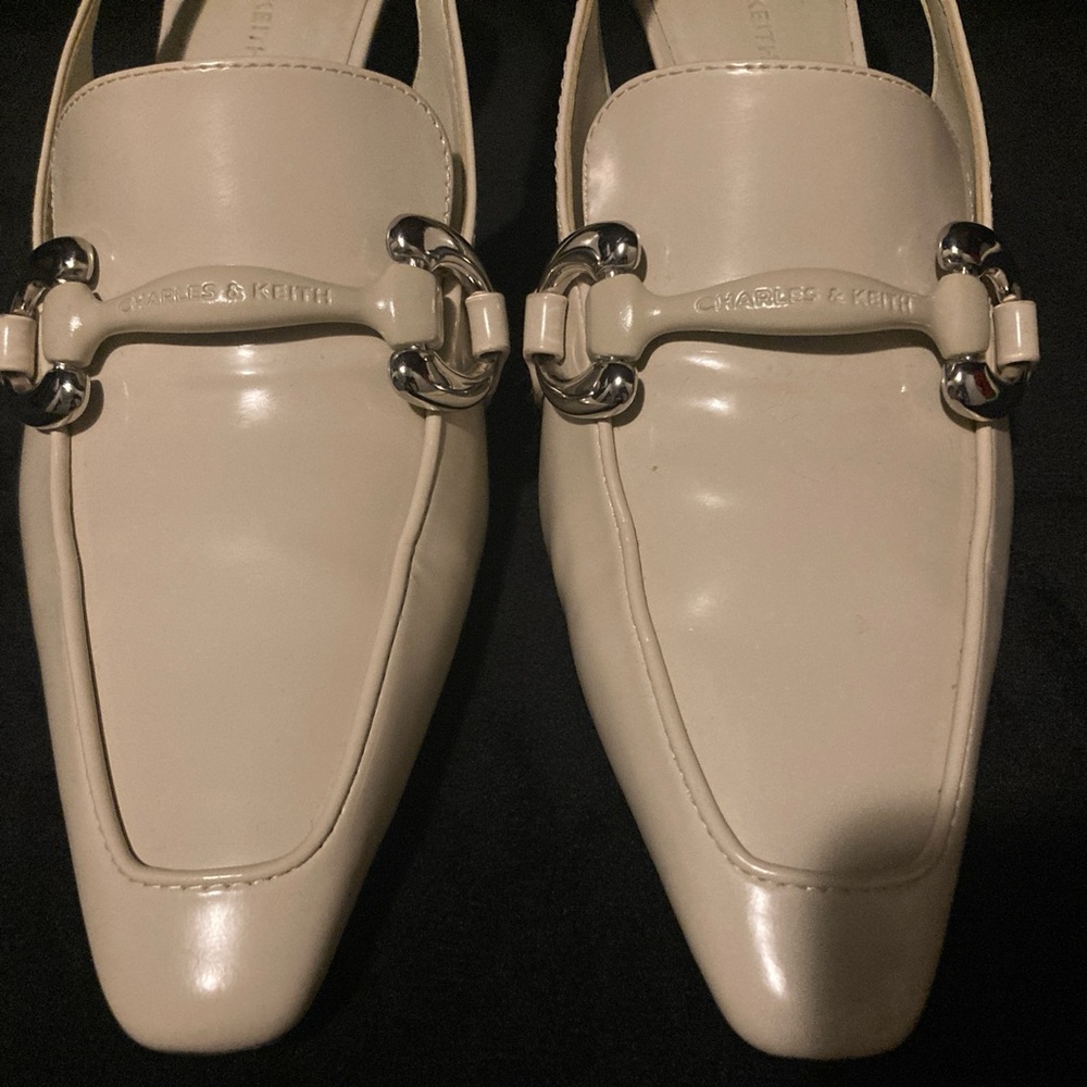 Charles & Keith Off-White Loafers with Silver Accents